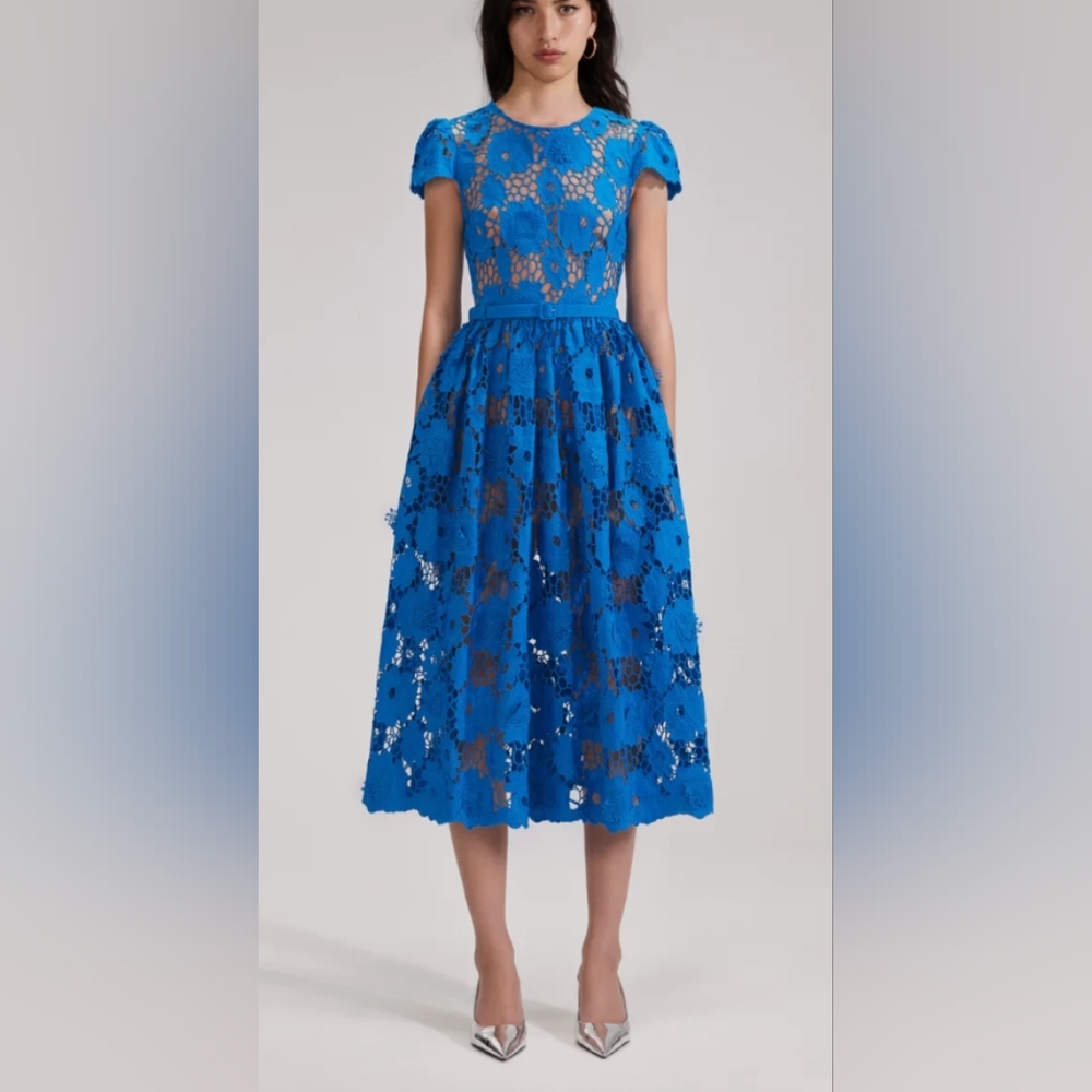 Self-Portrait Blue Poppy Midi Dress